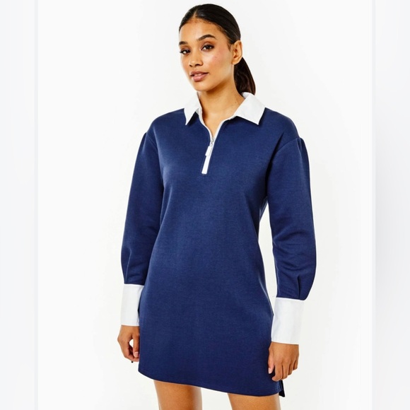 NWT - ADDISON BAY Women's Rugby Sweatshirt Mini Dress, Navy And White, small - Picture 1 of 14